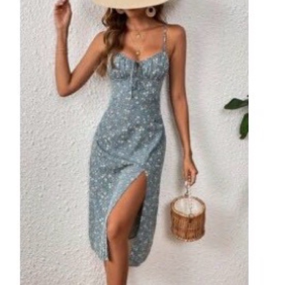 Floral Blue Midi Dress